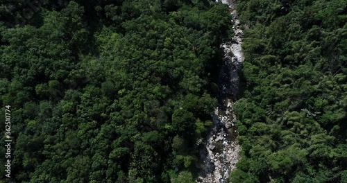 Aerial view waterfall in deep tropical rain forest with mountain, Cascade in nature photo