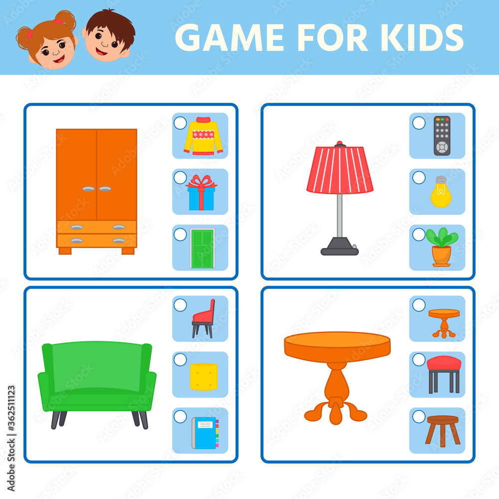 Educational worksheet for children. Game for Kids. Find matching item ...