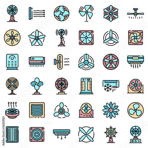 Ventilator icons set. Outline set of ventilator vector icons thin line color flat on white