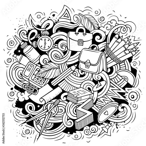 Cartoon cute doodles Back to School sketchy illustration