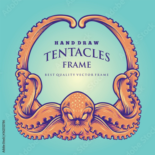 Nautical Kraken Tentacles Frame Illustrations