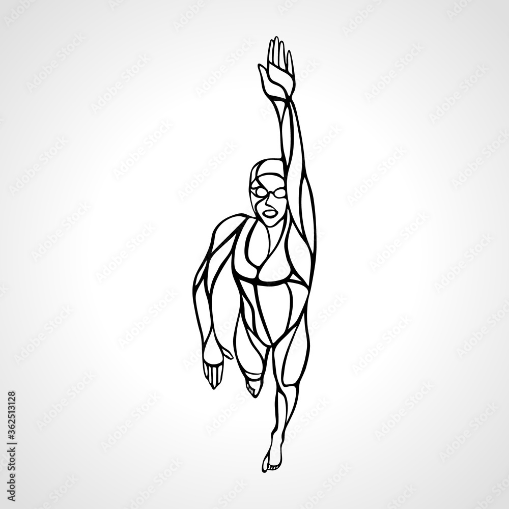 Freestyle Woman Swimmer Silhouette. Crawl. Sport swimming vector