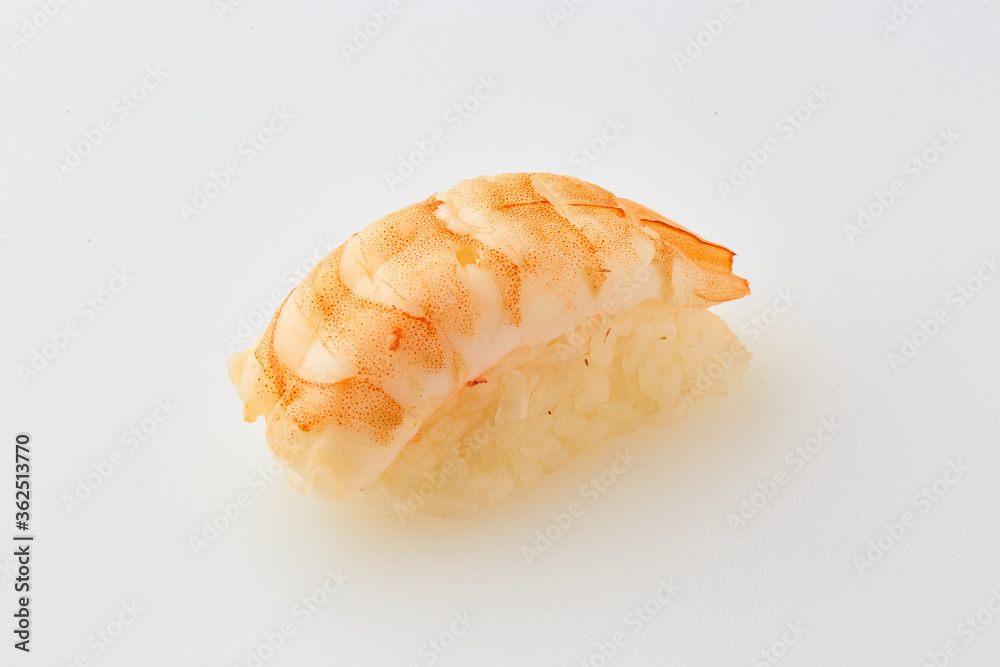 Classic sushi with shrimp on white background. Traditional Japanese cuisine Classic sushi with shrimp on white background. Traditional Japanese cuisine