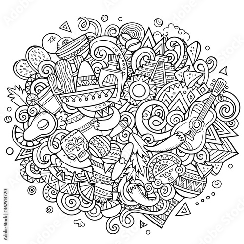 Mexico hand drawn cartoon doodles illustration. Funny design.