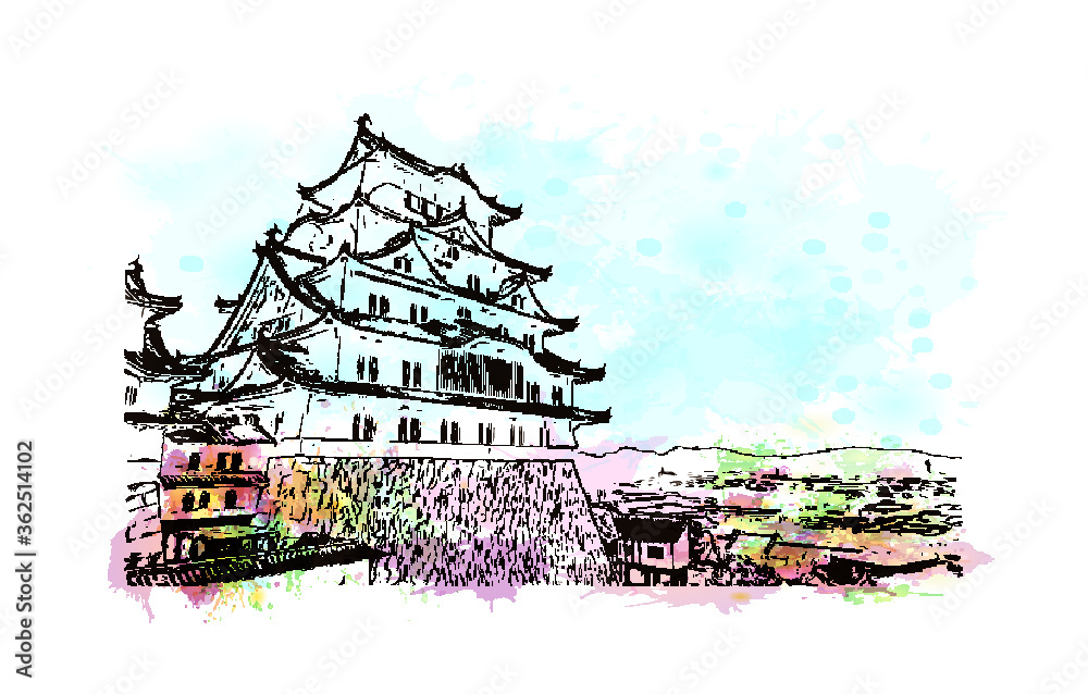 Building view with landmark of Himeji Castle is a hilltop Japanese castle complex situated in