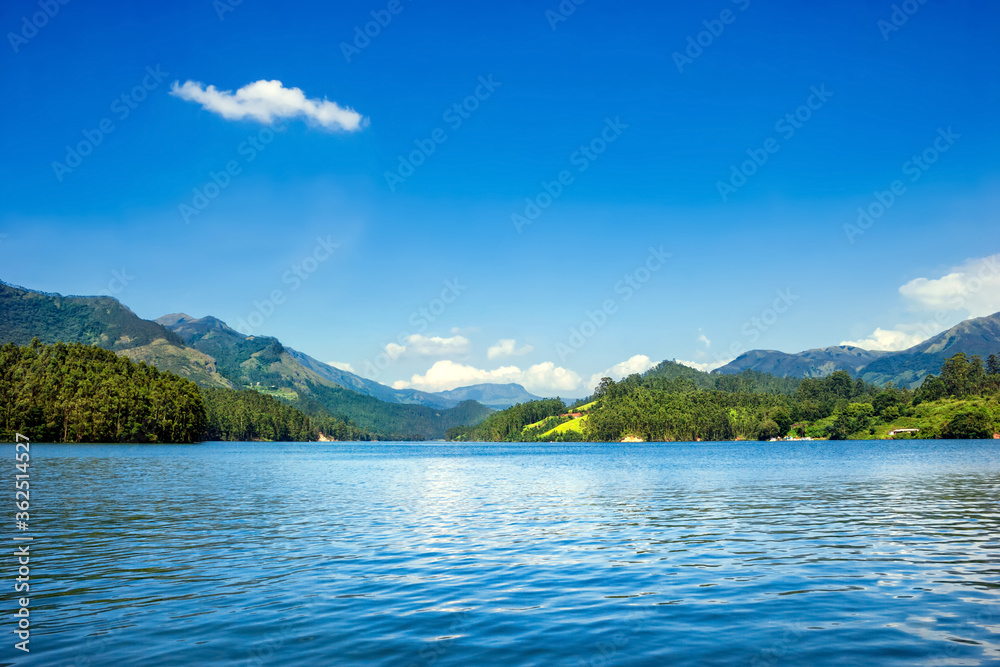 A view of a beautiful lake and its picturesque surrounding near