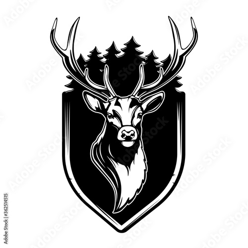Deer head. Reindeer head isolated vector illustration. Wild animal. Hunting logo.