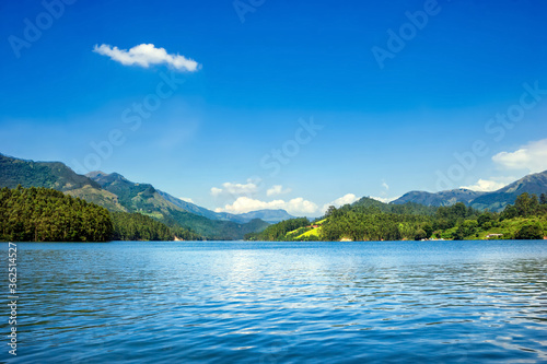 A view of a beautiful lake and its picturesque surrounding near