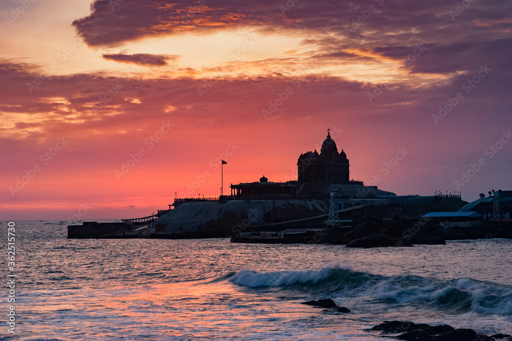 A sunset view of Swami Vivekananda Memorial rock in Kanyakumari, A sunset view of Swami Vivekananda Memorial rock in Kanyakumari,