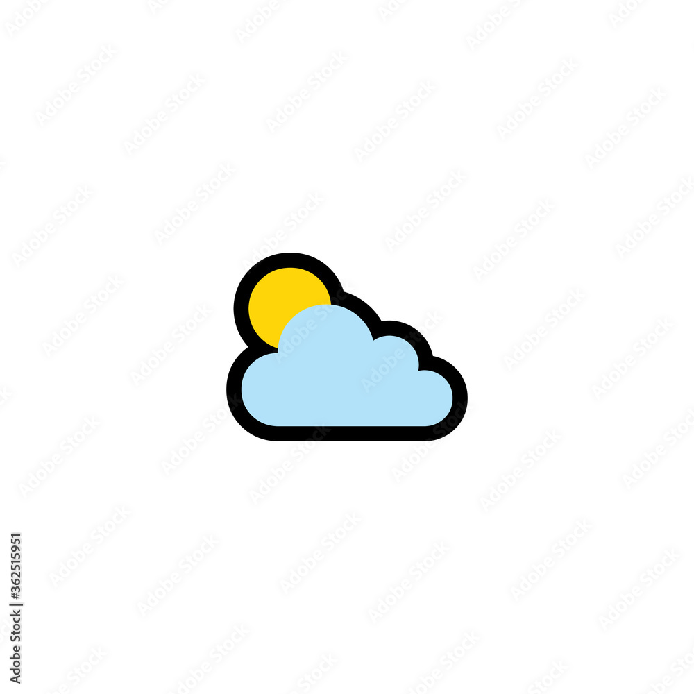 Sun with Cloud Vector Icon. Isolated Weather Illustration