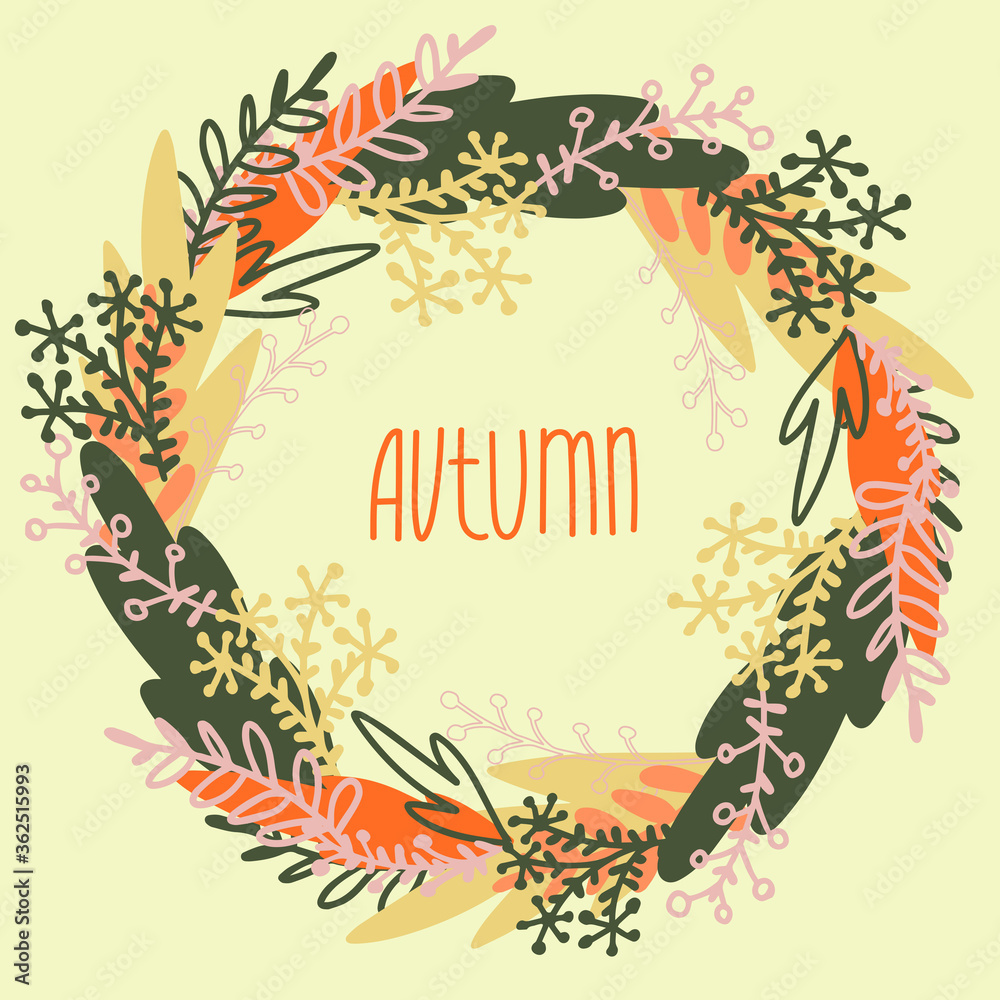 Vector ornamental autumn isolated floral vignette botanical design garland of blades of grass in autumn tones. The design is perfect for invitations, cards, postcards, vignettes, logos, badges