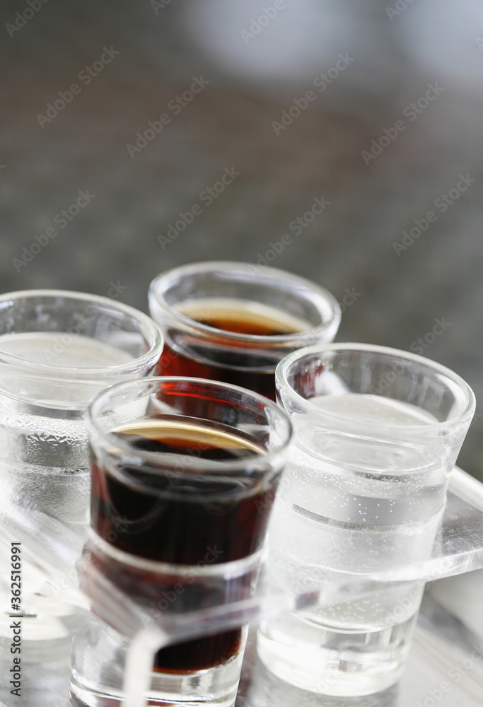 Carbonated drinks in shot glasses Carbonated drinks in shot glasses