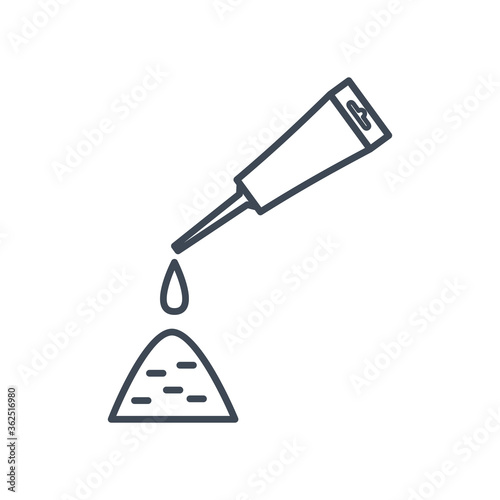 Thin line icon putting glue, sealant from a tube