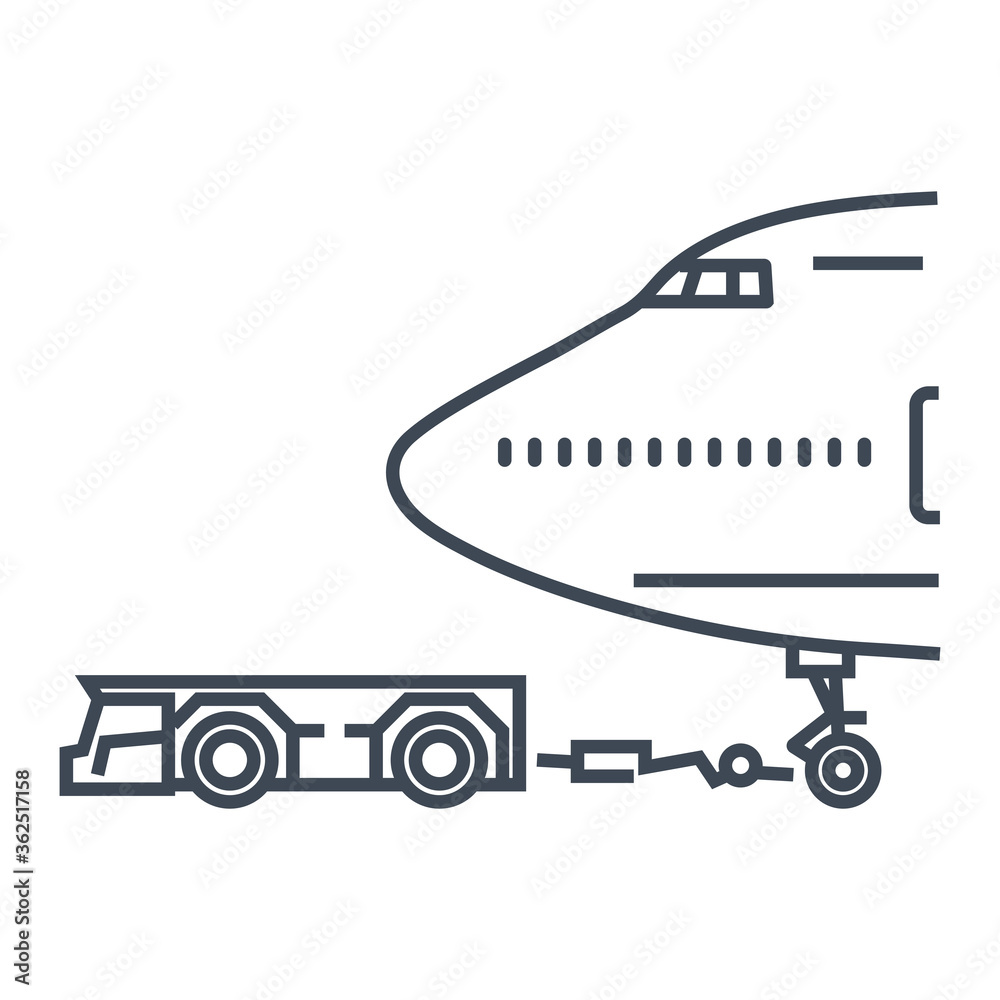 Thin line icon airplane towing tractors