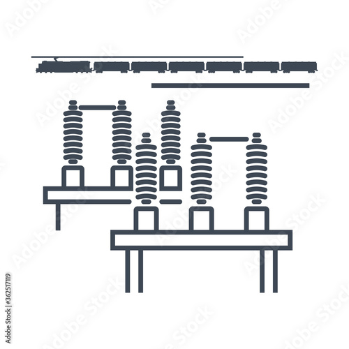 Thin line icon railway electric high voltage power substation