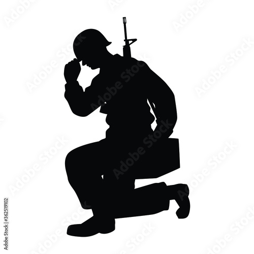 A soldier with medical kit bag silhouette vector