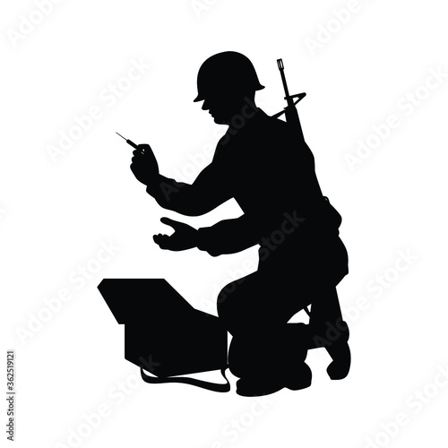 A soldier with medical kit bag silhouette vector