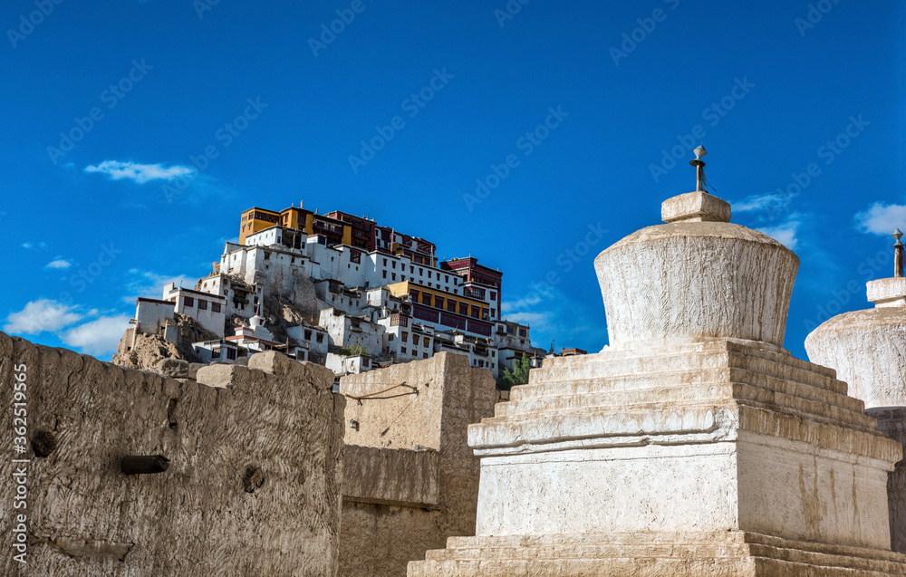 Thikse monastery whit a white stupas forground, Leh, Ladakh, india