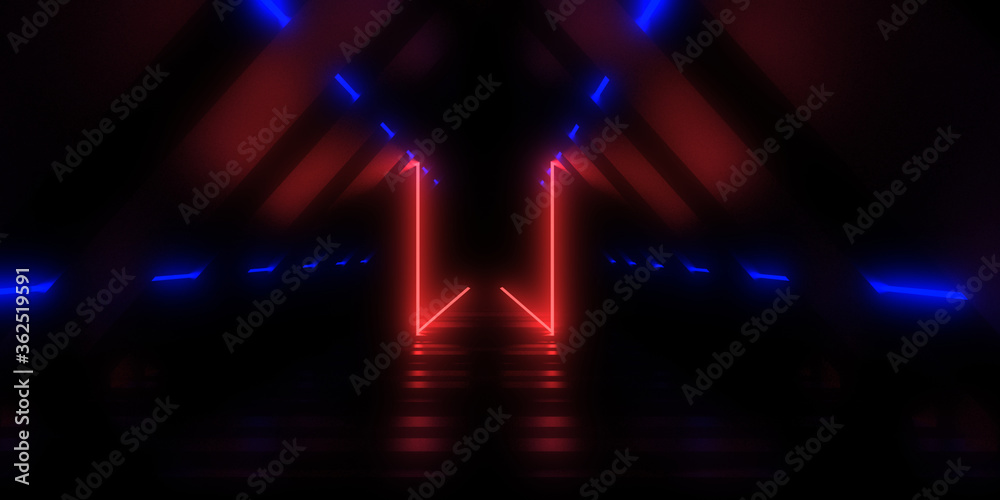 3D abstract background with neon lights. checkmark conceptl .space construction . 3d illustration