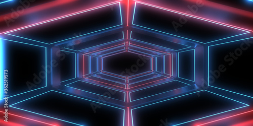 3D abstract background with neon lights. checkmark conceptl .space construction . 3d illustration photo