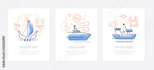 Water transport - line design style banners set