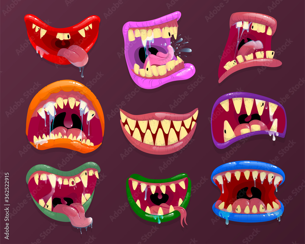 Scary mouth with sharp teeth and long tongue. Scary mouth with sharp teeth and long tongue.