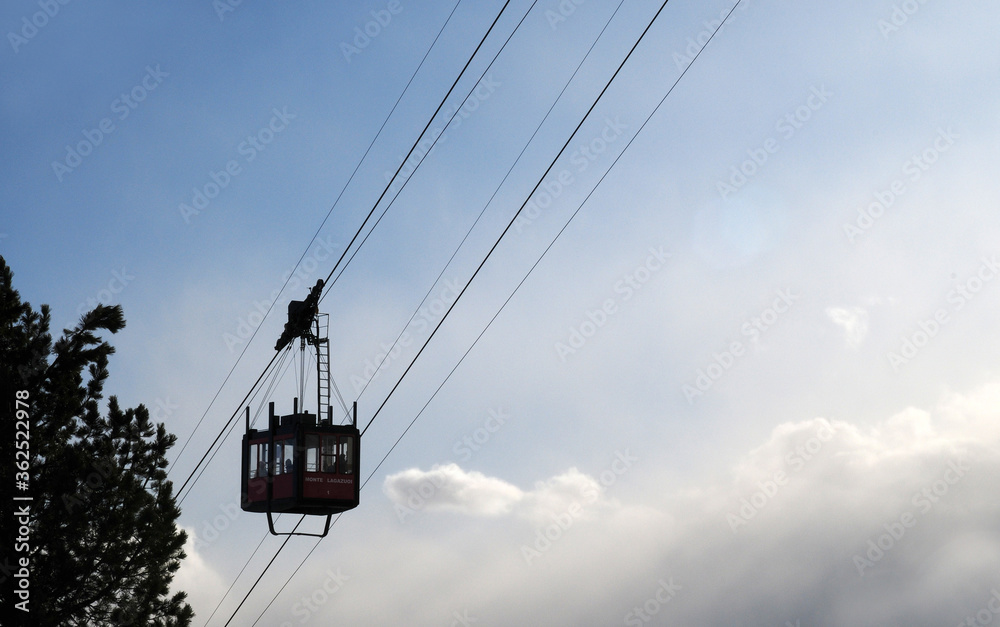 Cable car to the Lagazuoi group in the italian Dolomites. Veneto, Italy