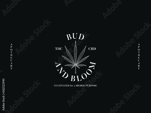 Sativa leaf bud and bloom vector graphic design white on a black background