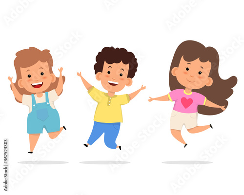 Happy kids jumping together 