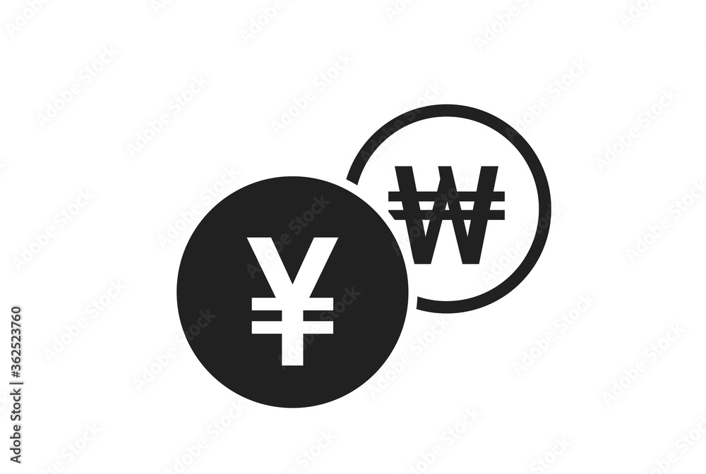 japanese yen to korean won currency exchange icon. banking transfer symbol japanese yen to korean won currency exchange icon. banking transfer symbol