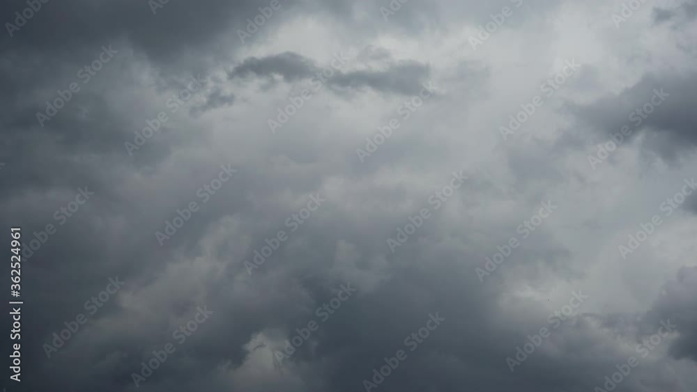 Dark, ominous, gray thunderclouds. Timelapse