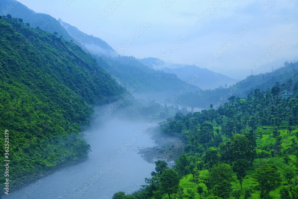 Beautiful scenic view of Marhi town the himalayan valley, Near rohtang pass, Himachal Pradesh, India.