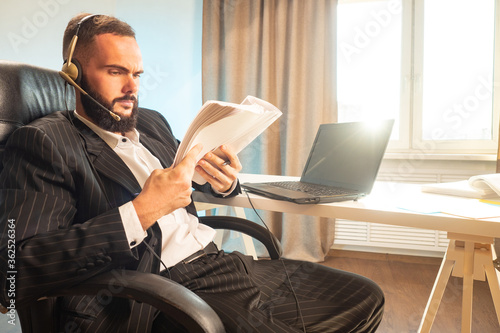 Businessman in a headset fo...
