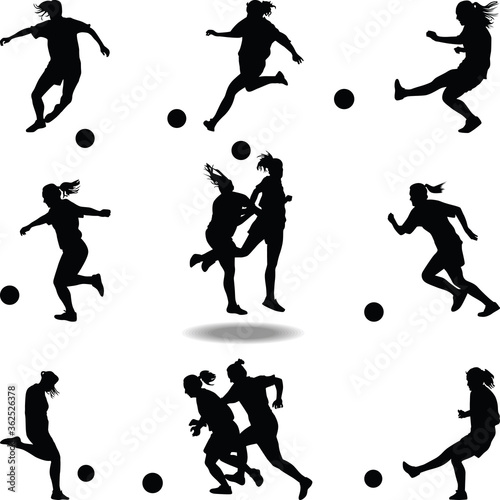 set of woman soccer players vector