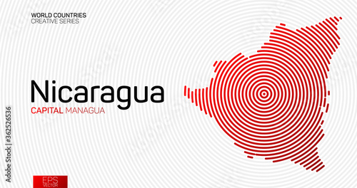 Abstract map of Nicaragua with red circle lines