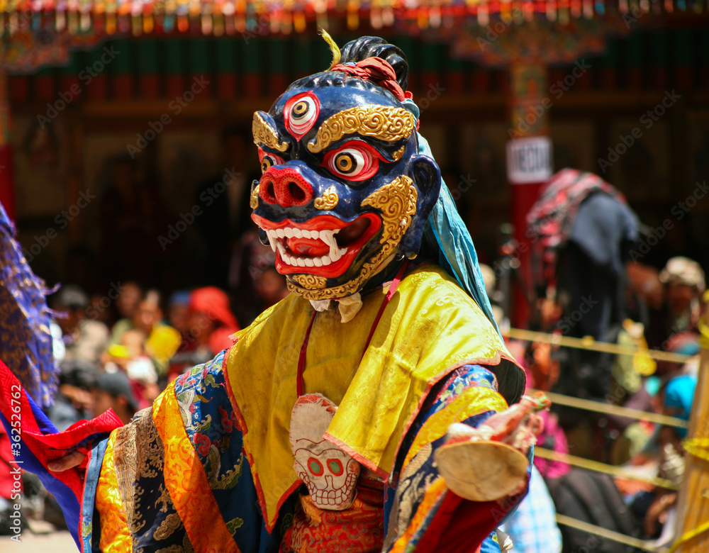 Buddhist mystery with the performance of Mask Dance in the Tibetan Hemis monastery in Leh, Ladakh, India