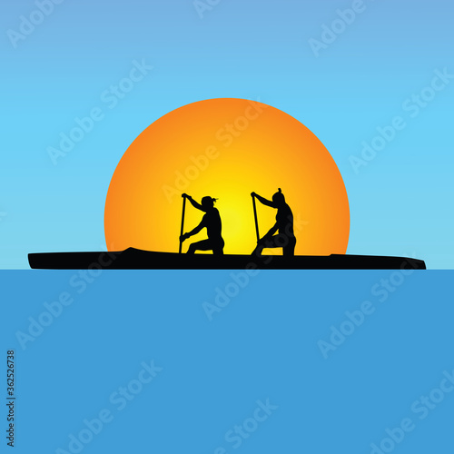 two women drives a canoe