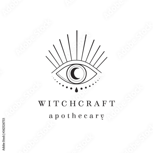 abstract hand drawn moon eye logo design. icon, vector illustration in trendy line linear art style. Branding, boutique, apothecary, bohemian