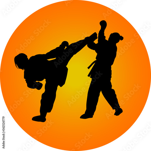 two girls fight in karate silhouette