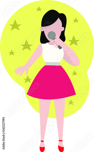 Vector illustration of a girl with a microphone.Singer on stage