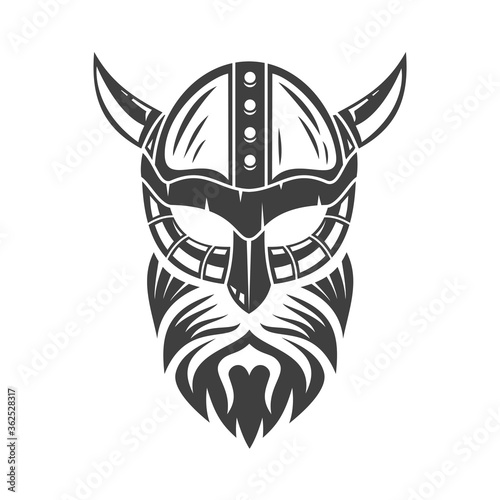 Foto Head of bearded viking in helmet with horns