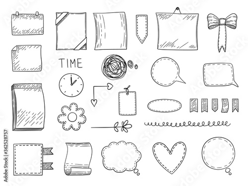 Bullet journal. Hand drawn frames borders and dividers notes templates for personal notebooks graphics vector elements. Doodle sketch page and divider for copybook illustration