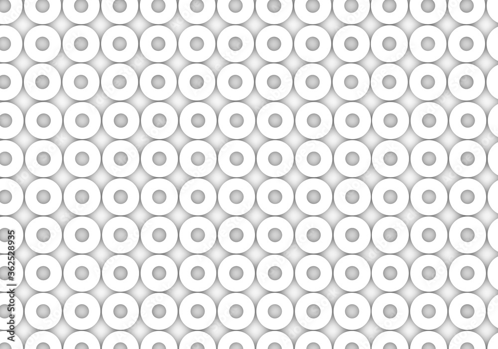 White circles. abstract rounds pattern for web template background, brochure cover or app. Material style. Geometric circles 3D render illustration.