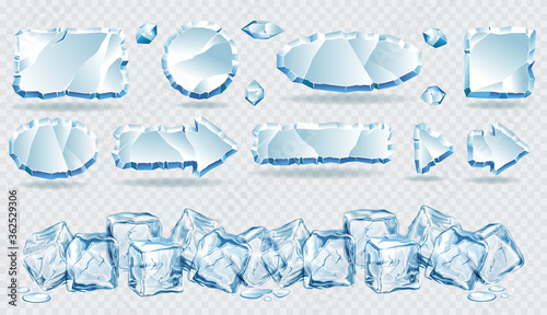 Vector ice frames collections and transparent ice cubes