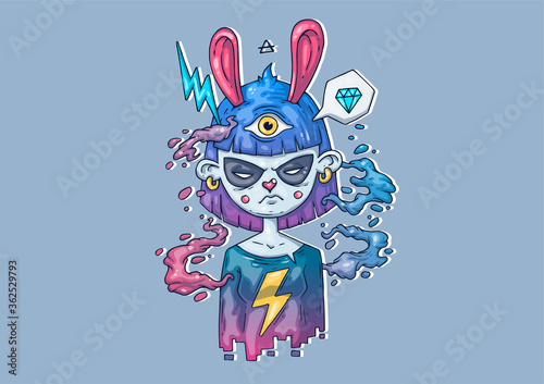 Creative Cartoon Illustration. Girl hare. Stylish illustration for print.