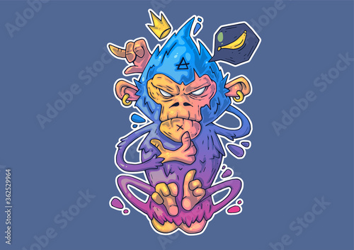 Creative Cartoon Illustration. Cool monkey in a funny pose.