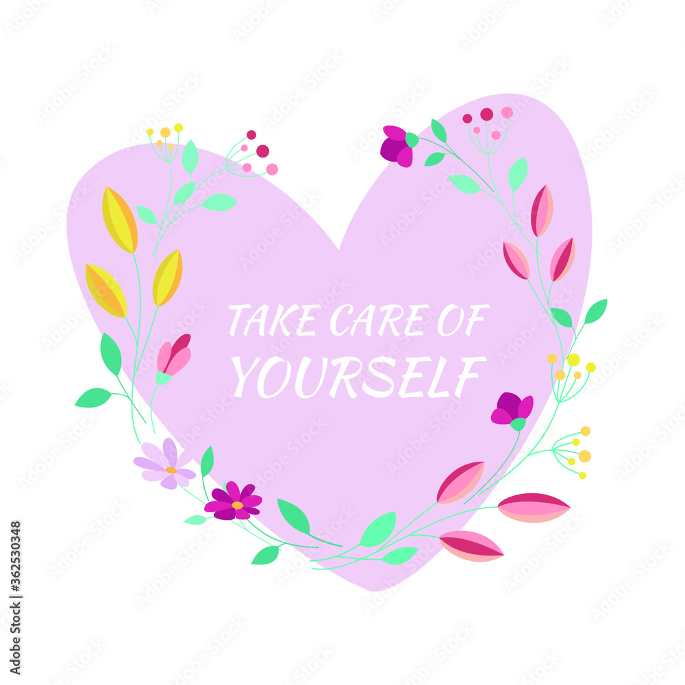 Take care heart. Vector heart with flowers isolated on white background Take care heart. Vector heart with flowers isolated on white background