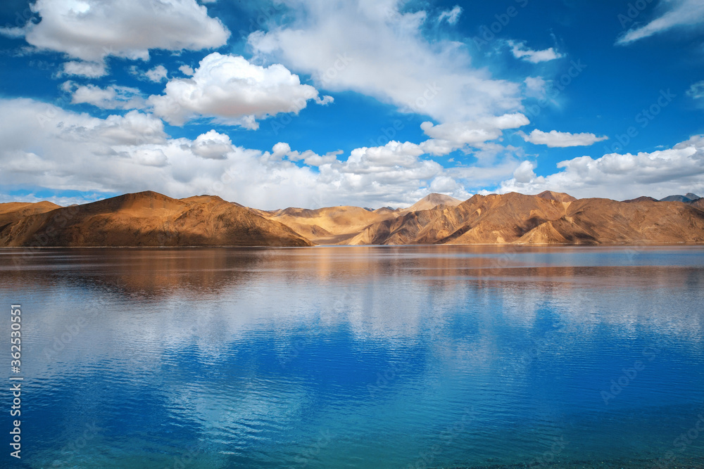 Pangong Lake in Ladakh, North India. Pangong Tso is an endorheic lake in the Himalayas