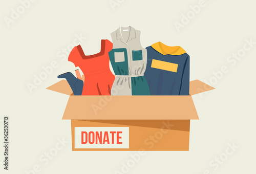 Cloth donation box with different clothes