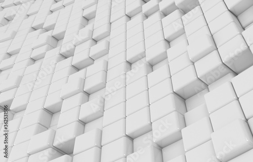 Abstract geometric shape of white cubes 3d render. Futuristic fashioned glossy background. © LIORIKI